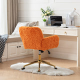 English Elm Office Chair,Artificial Rabbit Hair Home Office Chair With Golden Metal Base,Adjustable Desk Chair Swivel Office Chair,Vanity Chair(Orange)