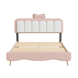 Hearth and Haven Full Size Velvet Princess Bed with Bow-Knot Headboard, Full Size Platform Bed with Headboard and Footboard, White+Pink WF315549AAH