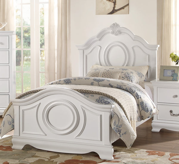 English Elm Classic White Panel Twin Bed – Timeless Traditional Design With Bead Molding And Shell Motif B011S00816