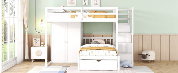 English Elm Full Over Twin Bunk Bed with Wardrobe Staircase Drawers for Shared Kids Rooms LT001606AAK-2