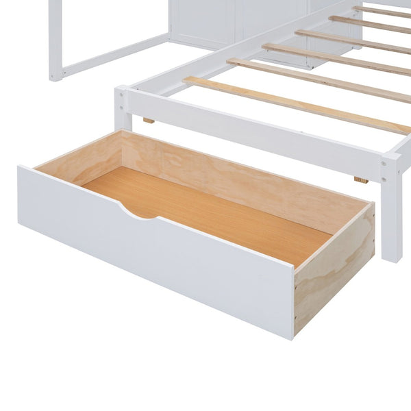 English Elm Full Over Twin Bunk Bed with Wardrobe Staircase Drawers for Shared Kids Rooms LT001606AAK