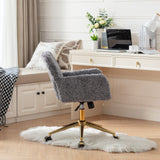 English Elm Office Chair,Artificial Rabbit Hair Home Office Chair With Golden Metal Base,Adjustable Desk Chair Swivel Office Chair,Vanity Chair(Gray)