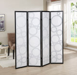 English Elm Arvada 4-Panel Wood Room Divider With Circle Pattern, Black