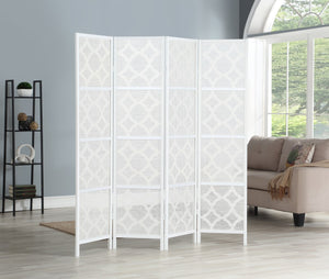 English Elm Quarterfoil Infused Diamond Design 4-Panel Room Divider, White