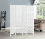 White 4-Panel Room Divider with Quarterfoil Diamond Pattern