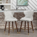 Nevis Mid-Century Faux Leather Nailhead Counter Stool Set, 2-Pack, off-White