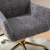 English Elm Office Chair,Artificial Rabbit Hair Home Office Chair With Golden Metal Base,Adjustable Desk Chair Swivel Office Chair,Vanity Chair(Gray)