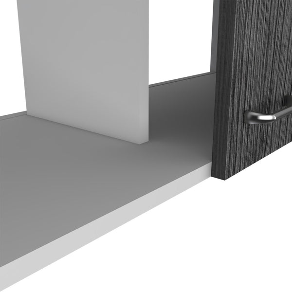 English Elm Wall Cabinet 19"H With Two Doors & Internal Shelves - Stylish White & Smoked Oak Storage Solution B097133160-GIGA