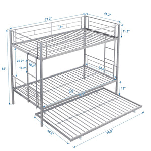 English Elm METAL Silver Bunk Bed with Pull-Out Trundle, Sturdy Steel Frame, Space-Saving, Quiet, Safe Stairs W2297P165044