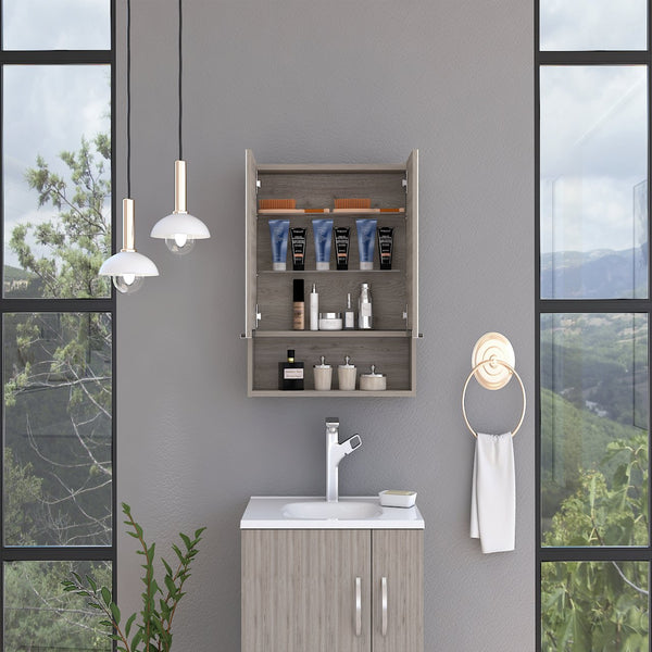 English Elm Medicine Cabinet With Open Shelf & 3 Adjustable Shelves - Stylish Light Gray Design For Bathrooms B097133185