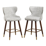 English Elm Nevis Mid-Century Modern Faux Leather Tufted Nailhead Trim Counter Stool Set Of 2, Off-White