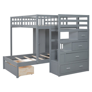 English Elm Full Over Twin Bunk Bed with Wardrobe Staircase Drawers for Shared Kids Rooms LT001606AAE