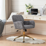 English Elm Office Chair,Artificial Rabbit Hair Home Office Chair With Golden Metal Base,Adjustable Desk Chair Swivel Office Chair,Vanity Chair(Gray)