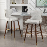 English Elm Nevis Mid-Century Modern Faux Leather Tufted Nailhead Trim Barstool Set Of 2, Off-White