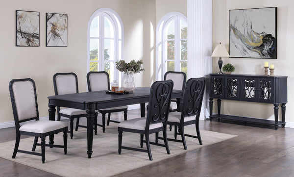 English Elm Formal Traditional 7-Piece Dining Room Set With Extension Leaf, Elegant Tufted Chairs & Carved Design B011S00818