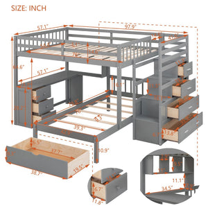 English Elm Full Over Twin Bunk Bed with Staircase Drawers Desk and Shelves in Gray Gray LT001605AAE-1