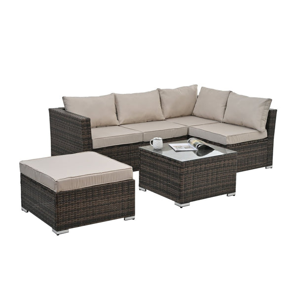 English Elm Patio 4-Piece Wicker Furniture Set With Glass Coffee Table, Cushions For Ultimate Outdoor Comfort W1703S00017-GIGA
