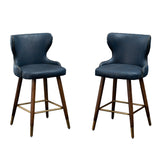 English Elm Nevis Mid-Century Modern Faux Leather Tufted Nailhead Trim Counter Stool Set Of 2, Blue