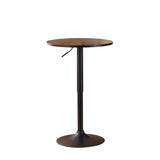 English Elm Belham Black Round Top Adjustable Height With Black Leg and Base Metal Bar Table