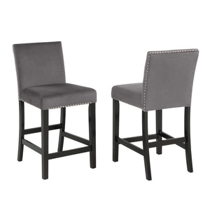 English Elm Cobre Contemporary Velvet Counter Stool With Nailhead Trim, Set Of 2, Gray