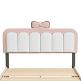 Hearth and Haven Full Size Velvet Princess Bed with Bow-Knot Headboard, Full Size Platform Bed with Headboard and Footboard, White+Pink WF315549AAH