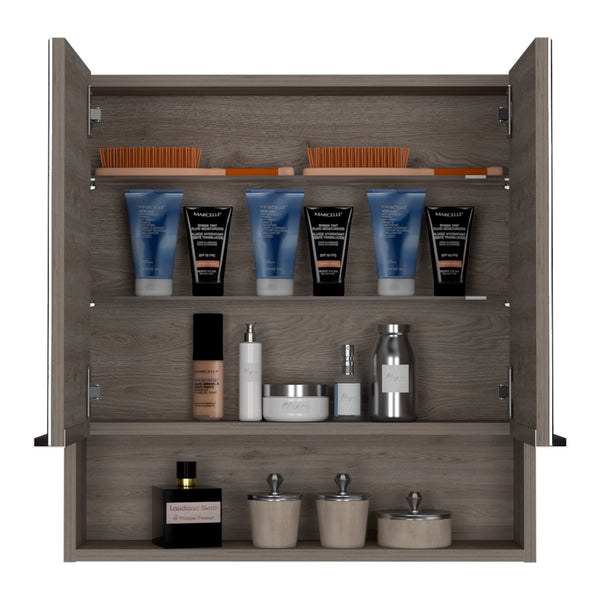 English Elm Medicine Cabinet With Open Shelf & 3 Adjustable Shelves - Stylish Light Gray Design For Bathrooms B097133185