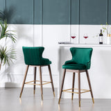 English Elm Leland Fabric Upholstered Wingback Bar Stools, Set Of 2, Green