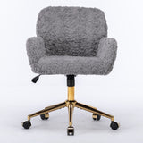 Hearth and Haven A&A Furniture Office Chair, Artificial Rabbit Hair Home Office Chair with Golden Metal Base, Adjustable Desk Chair Swivel Office Chair, Vanity Chair W1143P154103