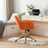 English Elm Office Chair,Artificial Rabbit Hair Home Office Chair With Golden Metal Base,Adjustable Desk Chair Swivel Office Chair,Vanity Chair(Orange)