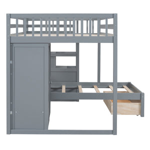 English Elm Full Over Twin Bunk Bed with Wardrobe Staircase Drawers for Shared Kids Rooms LT001606AAE