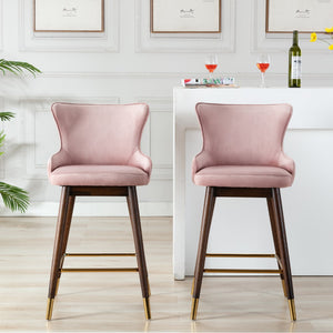 English Elm Leland Fabric Upholstered Wingback Bar Stools, Set Of 2, Pink