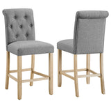 Set of 2 Siena Gray Wood Counter Stools, Button Tufted Back, 42.5