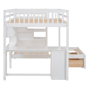 English Elm Full Over Twin Bunk Bed with Staircase Drawers Desk and Shelves in Gray White LT001605AAK-2