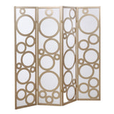 English Elm Arvada 4-Panel Wood Room Divider With Circle Pattern, Gold