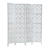 English Elm Quarterfoil Infused Diamond Design 4-Panel Room Divider, Silver