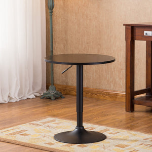 English Elm Belham Black Round Top Adjustable Height With Black Leg and Base Metal Bar Table