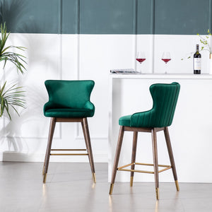 English Elm Leland Fabric Upholstered Wingback Bar Stools, Set Of 2, Green