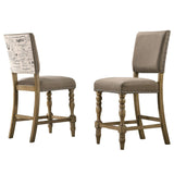 English Elm Birmingham Script Printed Driftwood Finish Counter Height Dining Chair With Nail Head, Set Of 2