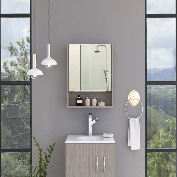 English Elm Medicine Cabinet With Open Shelf & 3 Adjustable Shelves - Stylish Light Gray Design For Bathrooms B097133185