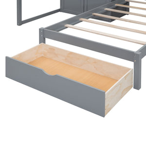 English Elm Full Over Twin Bunk Bed with Wardrobe Staircase Drawers for Shared Kids Rooms LT001606AAE