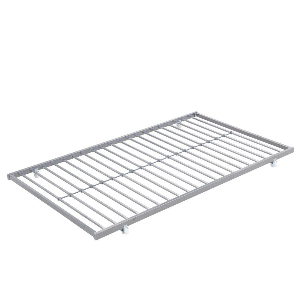 English Elm METAL Silver Bunk Bed with Pull-Out Trundle, Sturdy Steel Frame, Space-Saving, Quiet, Safe Stairs W2297P165044
