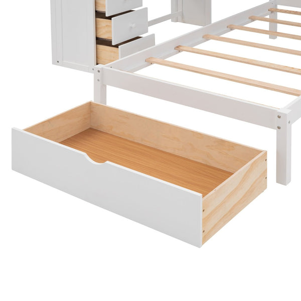 English Elm Full Over Twin Bunk Bed with Staircase Drawers Desk and Shelves in Gray White LT001605AAK-1