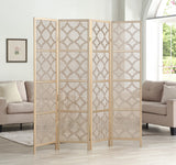 English Elm Quarterfoil Infused Diamond Design 4-Panel Room Divider, Gold