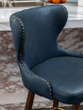 English Elm Nevis Mid-Century Modern Faux Leather Tufted Nailhead Trim Barstool Set Of 2, Blue