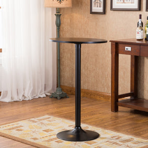 English Elm Belham Black Round Top With Black Leg and Base Metal Bar Table