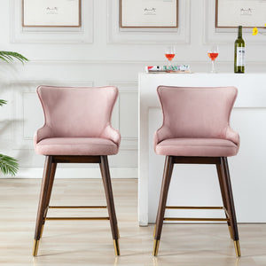 English Elm Leland Fabric Upholstered Counter Height Wingback Stools, Set Of 2, Pink