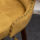 English Elm Nevis Mid-Century Modern Faux Leather Tufted Nailhead Trim Barstool Set Of 2, Yellow