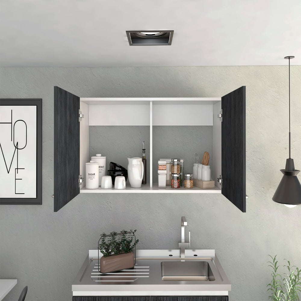 English Elm Wall Cabinet 19"H With Two Doors & Internal Shelves - Stylish White & Smoked Oak Storage Solution B097133160-GIGA