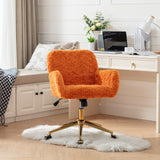 English Elm Office Chair,Artificial Rabbit Hair Home Office Chair With Golden Metal Base,Adjustable Desk Chair Swivel Office Chair,Vanity Chair(Orange)