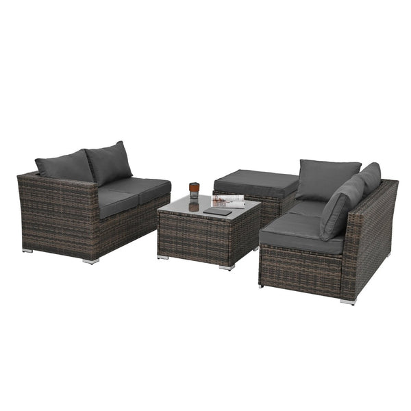 English Elm Patio 4-Piece Pe Wicker Furniture Set With Tempered Glass Table – Stylish & Weather-Resistant Comfort W1703S00019-GIGA